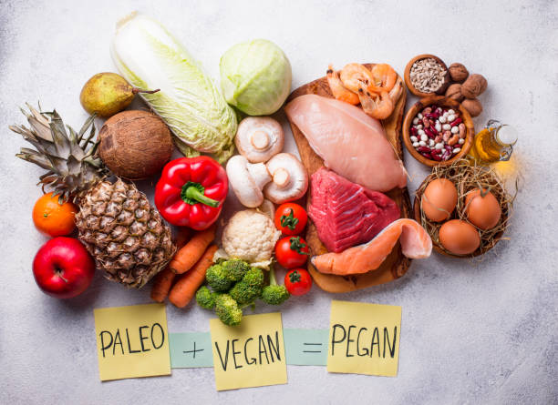 istock Pegan diet. Paleo and vegan products 1154475520