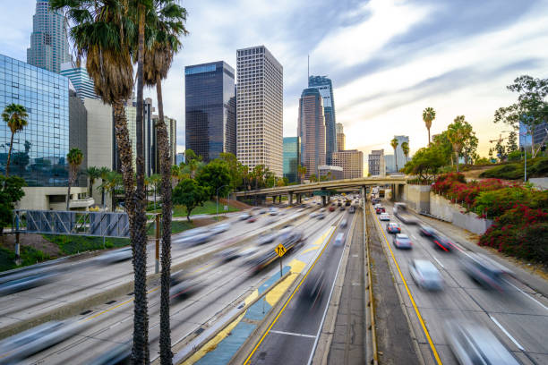 istock Downtown Los Angeles traffic at sunset 1154478576