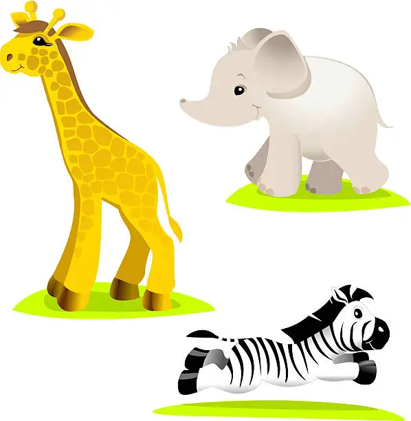 Vector illustration of cartoon set of safari animals