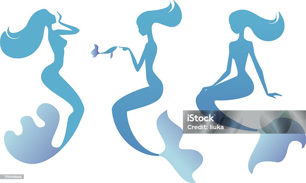 Mermaids siluetas - arte vectorial de Sirena - Seres mitológicos acuáticos libre de derechos