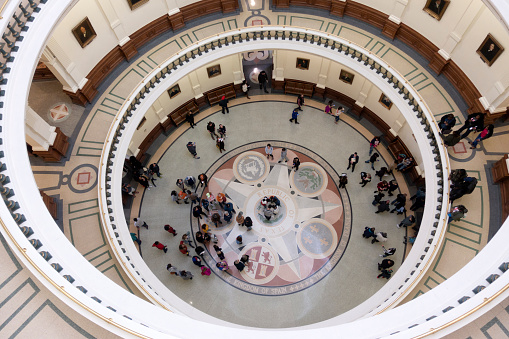 Austin, USA - March 15, 2019. Visitors at Capitol Rotunda in State Capitol Building, Austin, Texas, USA