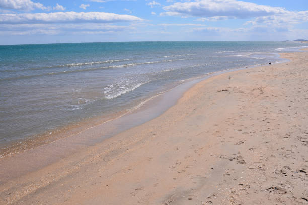 istock Empty mediterranean sand beach in south france 1154497581
