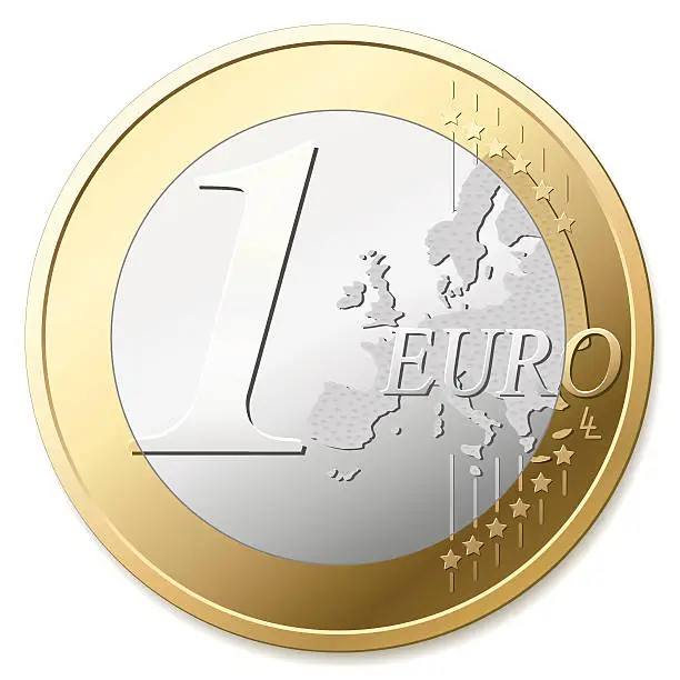 Vector illustration of One Euro in silver and gold against white background