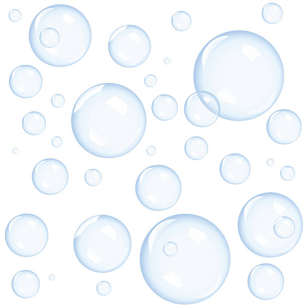 Close up of various sizes bubbles on white background Blue bubbles background, vector illustration. froth stock illustrations