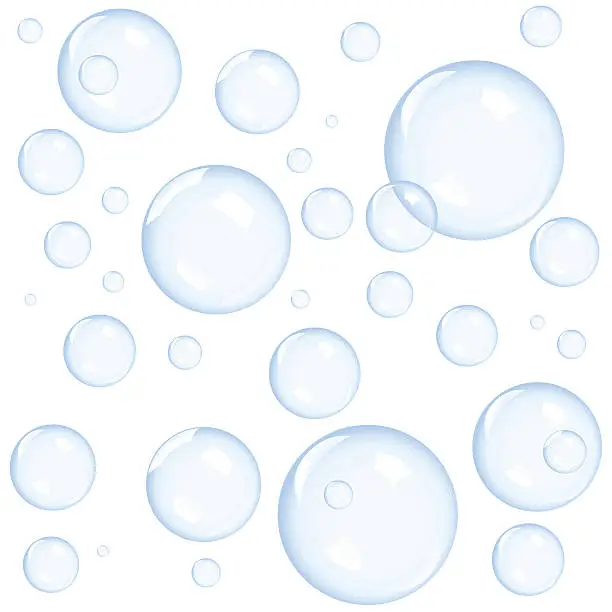 Vector illustration of Close up of various sizes bubbles on white background