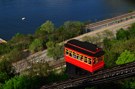The funicular railway ascending Duquesne hill in Pittsburgh