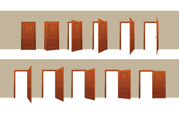 ilustrações de stock, clip art, desenhos animados e ícones de door opening motion sequence animation set vector - open front door
