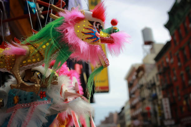 istock Dragon toy and buildings in Chinatown. 1154517637