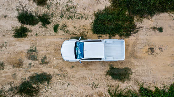 Aerial view  off-road car vehicle, car 4 wheel drives off-road.