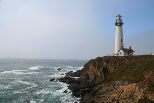 Picture of the Cape Meares Lighthouse with fresnel lens in Oregon, USA.