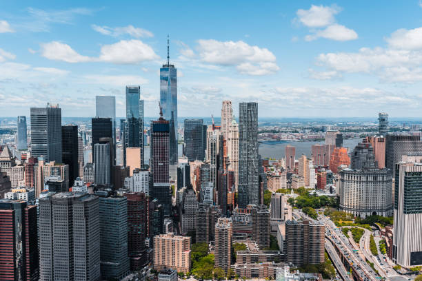 new york city aerial view - taxi new york city traffic busy imagens e fotografias de stock