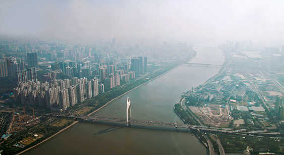 Guangzhou Pearl river view and from windows of Canton tower China