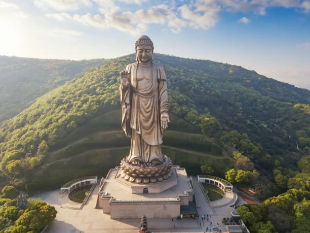 Aerial view of the Lingshan  buddhist  scenic spot, wuxi city, jiangsu province, China Aerial view of the Lingshan  buddhist  scenic spot, wuxi city, jiangsu province, China wuxi photos stock pictures, royalty-free photos & images