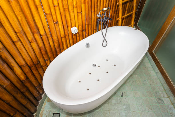 istock Beautiful luxury white bathtub decoration in bathroom 1154528716