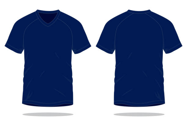 Navy Blue V-Neck Shirt Vector for Template Front and Back View slopestyle stock illustrations