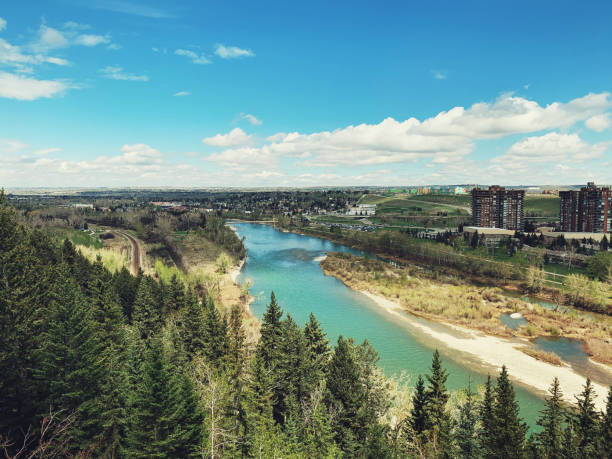 bow river widziany z punktu widzenia w edworthy park, calgary, kanada - 4611 zdjęcia i obrazy z banku zdjęć