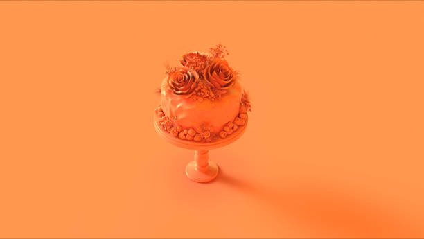 istock Big Orange Cake with Raspberries With Large an Small Flower Decorations 1154545335