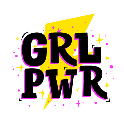 Grl pwr. Girl power motivation phrase. Feminist slogan. Vector print for girls clothes, party cards and teenager accessories.
