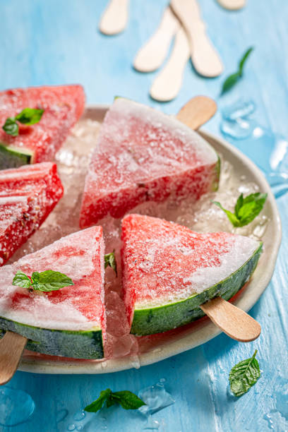 istock Fresh and cold watermelon ice cream on ice 1154548367