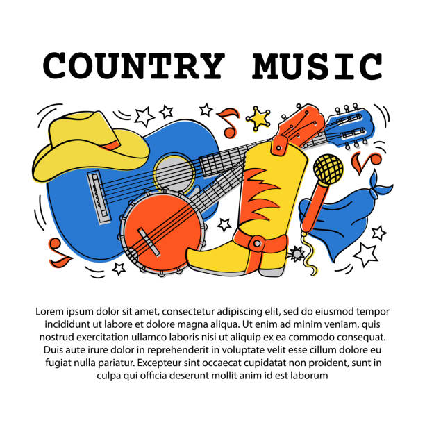 ilustrações, clipart, desenhos animados e ícones de país música artigo ilustração do vetor do festival ocidental - cowboy hat hat country and western music wild west