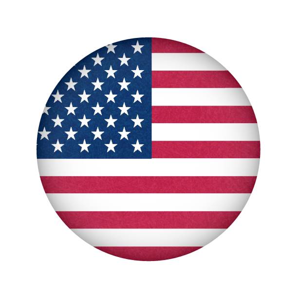 istock Grunge flag of USA. Isolated American banner with scratched texture in circle shape. Flat style, vector with noise, marble textured background. 1154550492