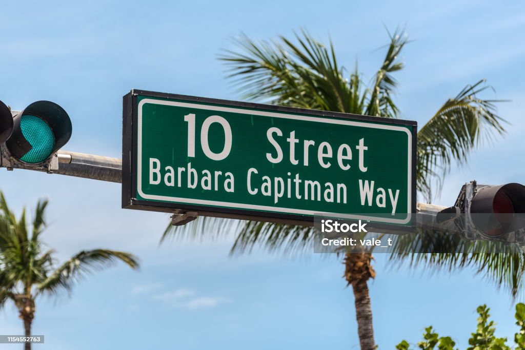 10 Street Barbara Capitman Way in Miami, United States of America Street sign for Barbara Capitman Way and 10th Street at South Beach, Miami, Florida, USA Number 10 Stock Photo