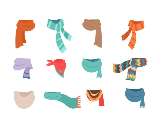illustrations, cliparts, dessins animés et icônes de ensemble d’écharpes pour le temps froid aux garçons et aux filles - cravat
