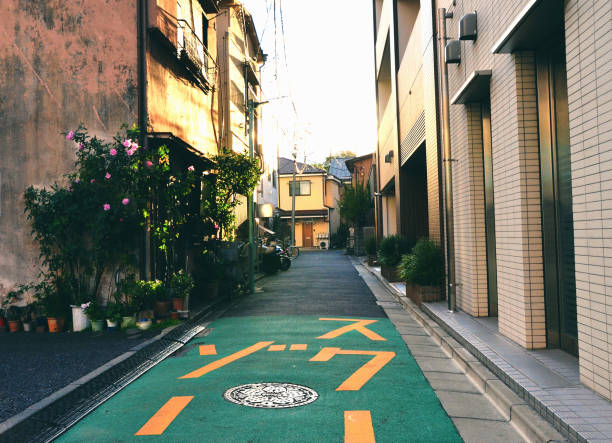 Tokyo, Japan - November 23, 2018: Quiet and empty side street in Ueno  at sunset
