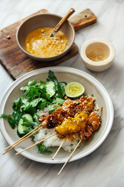 istock Thai chicken satay with peanut sauce 1154557379
