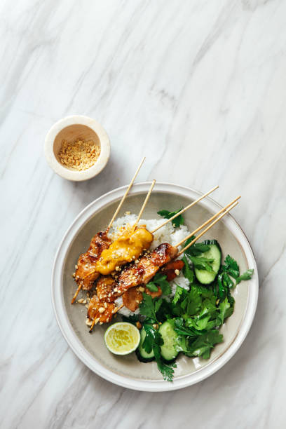 istock Thai chicken satay with peanut sauce 1154557415