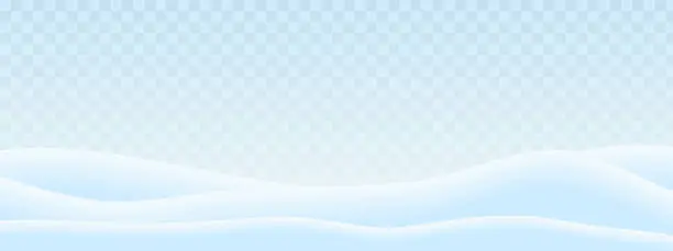 Vector illustration of Realistic illustration of hills in winter landscape with snow and transparent blue-white sky. Suitable as a greeting card for Christmas or New Year - vector