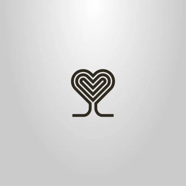 Vector illustration of simple abstract line art vector sign of heart-shaped crown tree