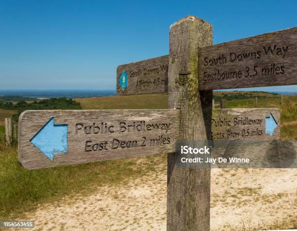 South Downs National Park Signpost Stock Photo - Download Image Now - South Downs, Street, Footpath