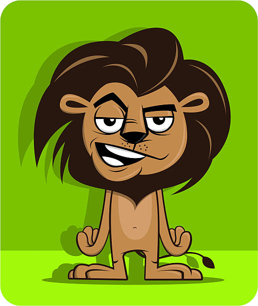 little mad lion vector art illustration