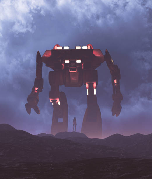 istock Woman looking to a giant robot 1154566414