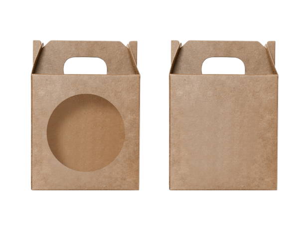 istock Box Gift Set Brown Paper, Cartons punched window open, Boxes natural material, Packaging paper, Gift Box Brown Paper, Industrial Packaging Paper carton, Empty kraft Box, Cardboard box white background 1154569107
