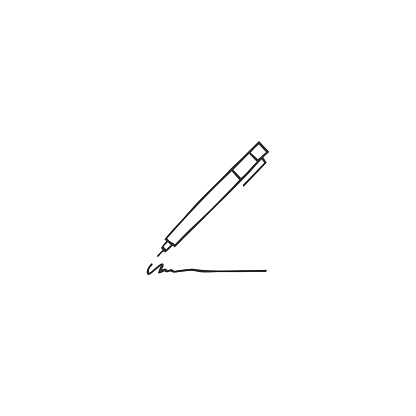 Vector hand drawn label element, a pen icon. Writing, copywrite and publishing theme. For business identity and branding, for writers, copywriters and publishers, bloggers.