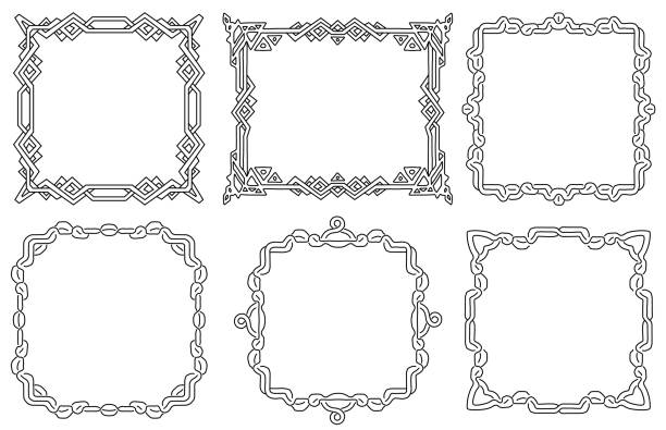 ケルトの国家装飾品の正方形のフレーム。装飾的な背景。グラフィックデザインのための要素。ベクトル - celtic culture tied knot woven pattern点のイラスト素材／クリップアート素材／マンガ素材／アイコン素材