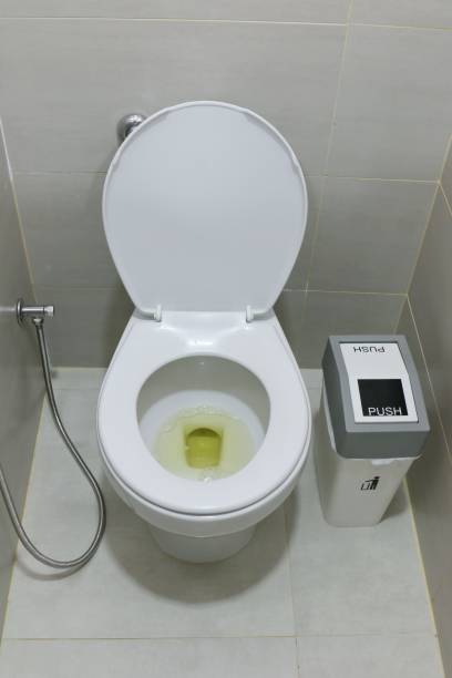schmutzige toilette mit urin, anzeichen von körperaustrocknung - bath stock-fotos und bilder