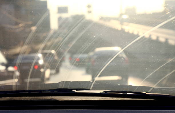 istock Dirty Windshield, Pollution Auto Glass dirty with interior view in car 1154581296
