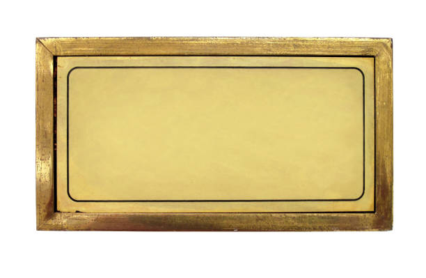 blank brass nameplate isolated over white background Close up shot of blank brass nameplate isolated over white background bronze plaque texture stock pictures, royalty-free photos & images
