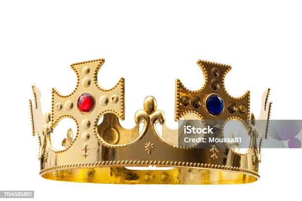 Royal Gold Regal Attire And Royalty Concept Theme With A King S Golden Crown Isolated On White Background With A Clip Path Cutout Stock Photo - Download Image Now