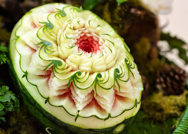 istock Fruit and vegetable carvings, Display thai fruit carving decoration 1154585909