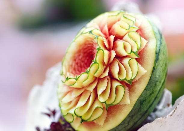 istock Fruit and vegetable carvings, Display thai fruit carving decoration 1154585919