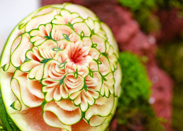 istock Fruit and vegetable carvings, Display thai fruit carving decoration 1154585961