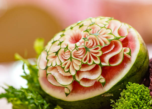 istock Fruit and vegetable carvings, Display thai fruit carving decoration 1154585978