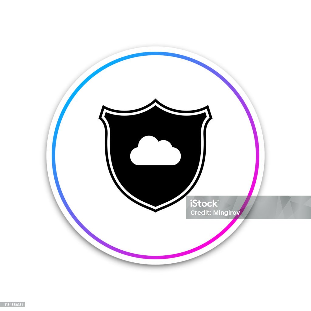 Cloud and shield icon isolated on white background. Cloud storage data protection. Security, safety, protection, privacy concept. Cloud computing. Circle white button. Vector Illustration Accessibility stock vector