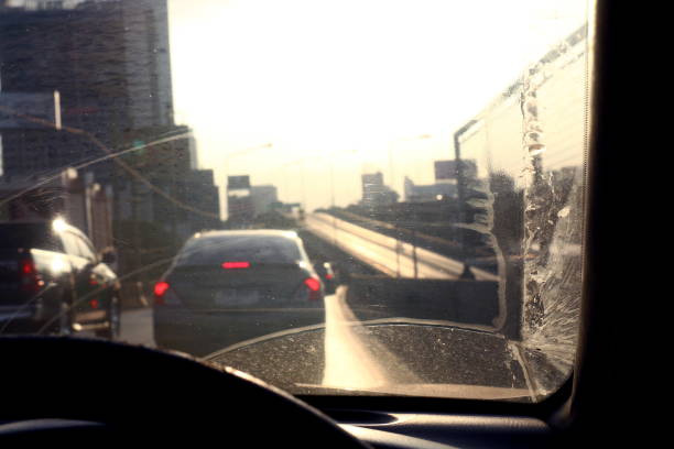 istock Dirty Windshield, Pollution Auto Glass dirty with interior view in car 1154586731