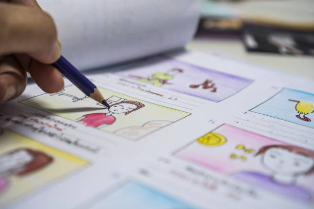 istock Creator  Storyboard or storytelling drawing creative for movie process pre-production media films script for video editors, development cartoon illustration animation for production shooting 1154589194