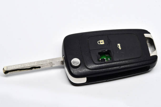 Damaged car key isolated on white